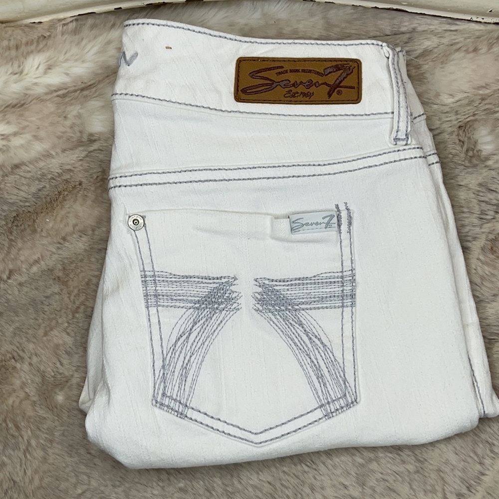 Seven7 White Jeans with Gray Stitching